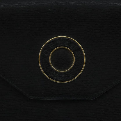 Celine Vintage Circle Logo Crossbody Bag Leather, BLACK, LEATHER, Crossbody bag