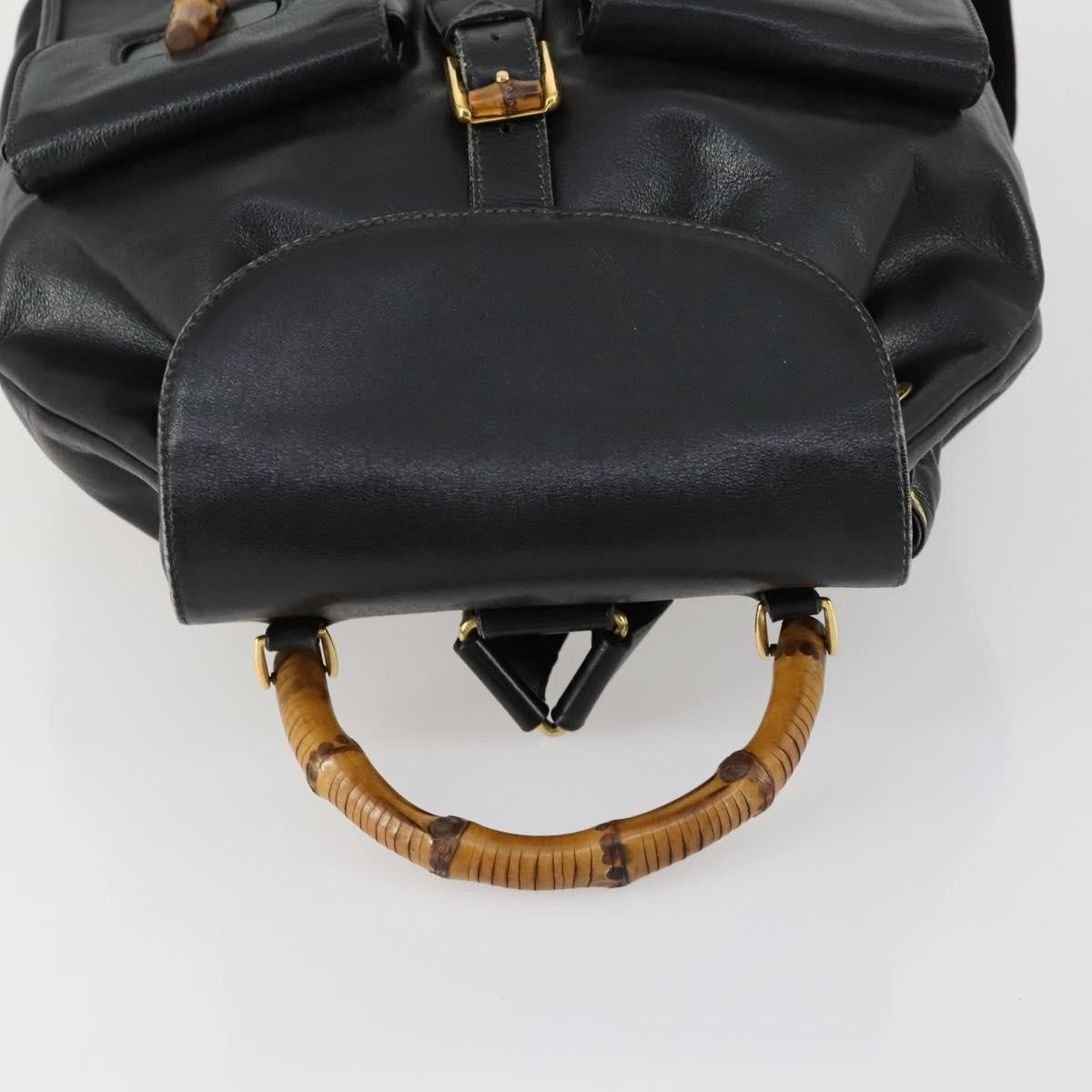 Gucci Vintage Bamboo Backpack Leather, BLACK, LEATHER, Backpack