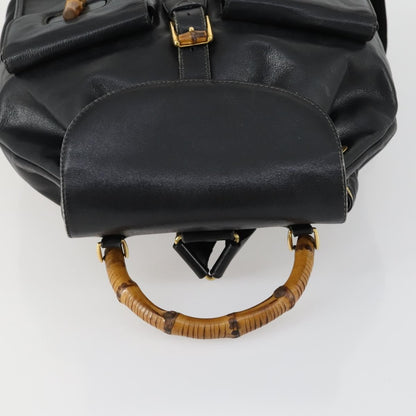 Gucci Vintage Bamboo Backpack Leather, BLACK, LEATHER, Backpack