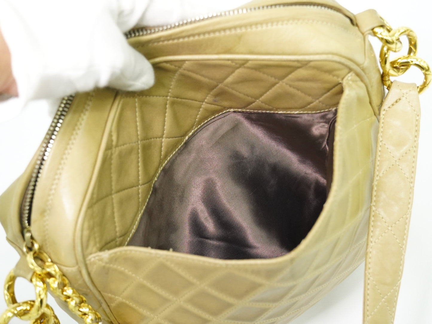 Chanel Vintage Camera bag Quilted Lambskin, BEIGE, LEATHER, Crossbody bag