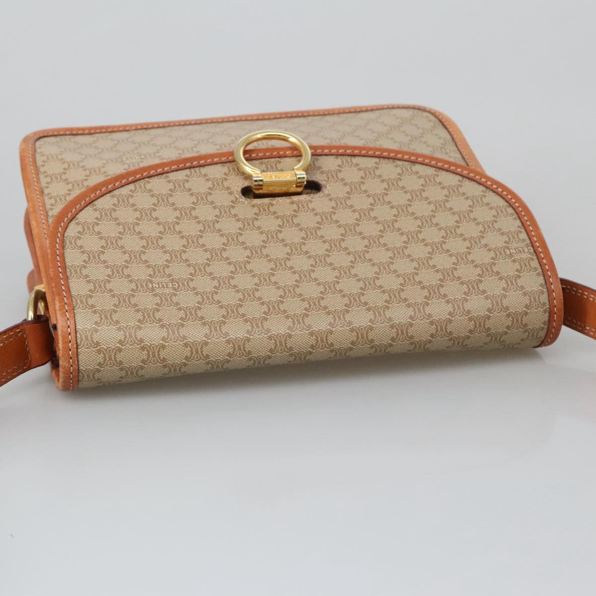 Celine Vintage Macadam Shoulder Bag Canvas and Leather, Beige, Canvas, Shoulder Bag