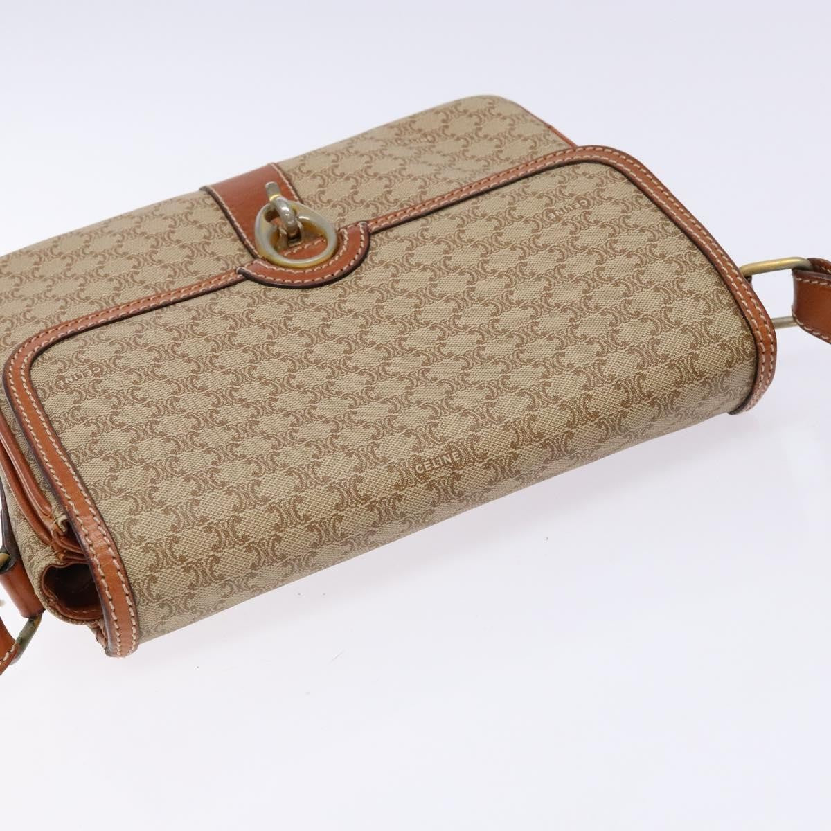 Celine Vintage Macadam Shoulder Bag Canvas and Leather, BEIGE, CANVAS, Shoulder bag