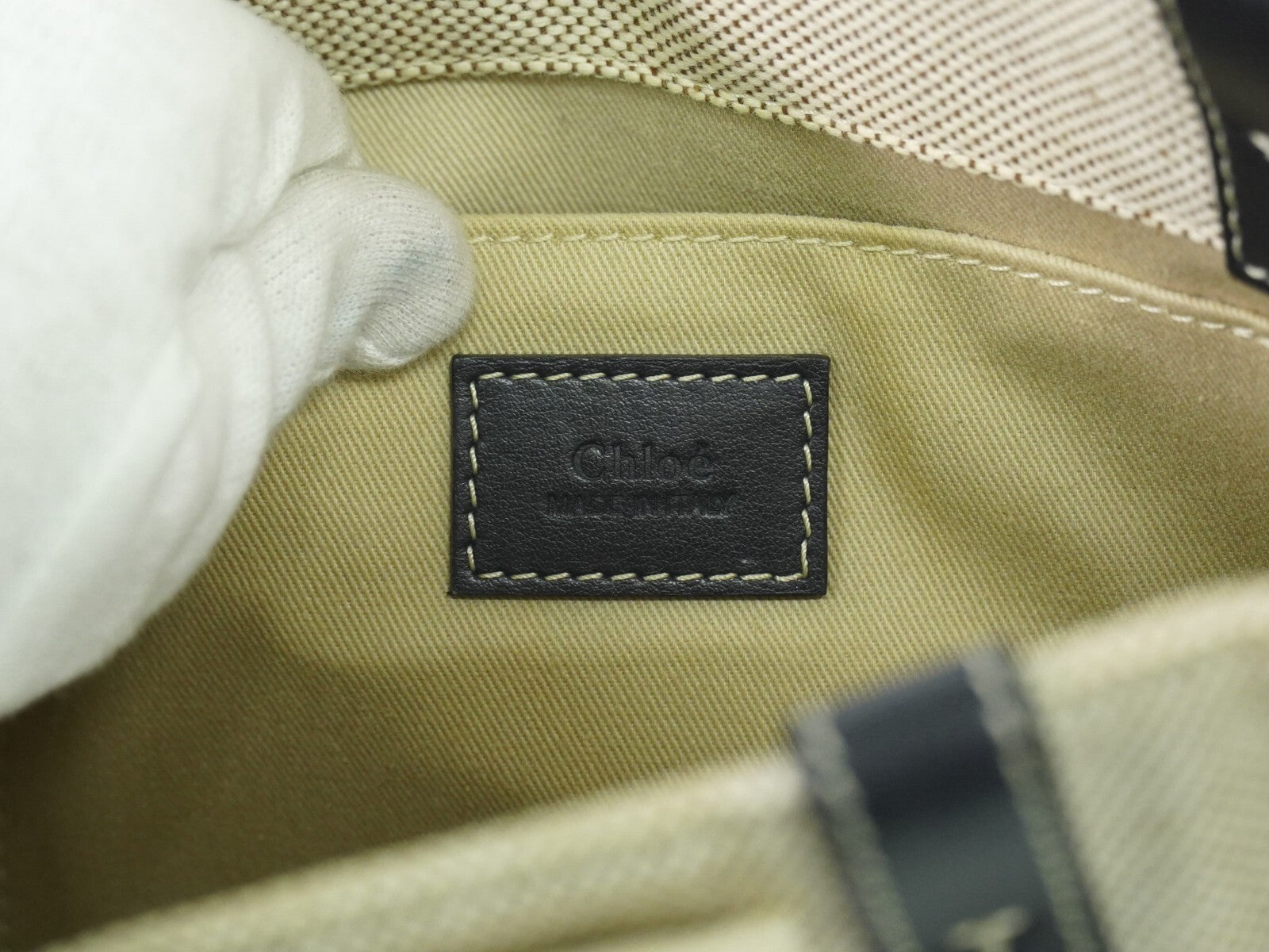 Chloe Woody Tote Canvas with Leather, WHITE, CANVAS, Tote bag