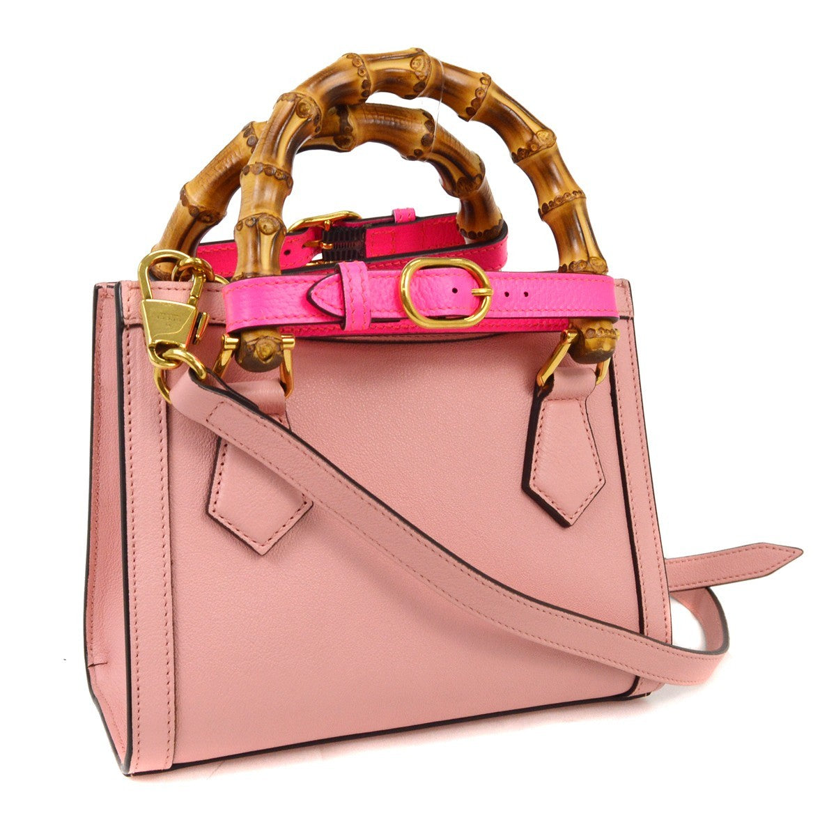 Gucci Diana NM Bamboo Handle Tote Leather, PINK, LEATHER, Tote bag
