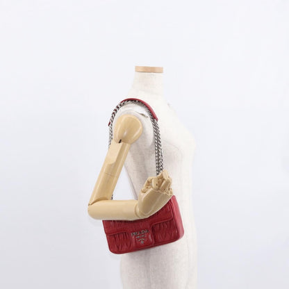 Prada Gaufre Chain Flap Shoulder Bag Nappa Leather, RED, LEATHER, Shoulder bag