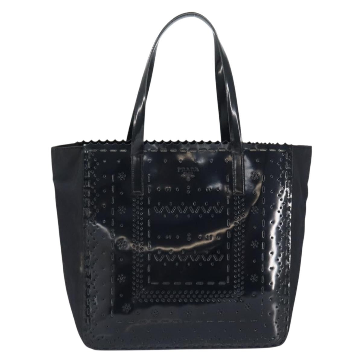 Prada Vintage Tote Tessuto with Leather, BLACK, PATENT_LEATHER, Tote bag