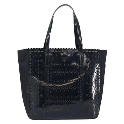 Prada Vintage Tote Tessuto with Leather, BLACK, PATENT_LEATHER, Tote bag