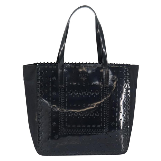 Prada Vintage Tote Tessuto with Leather, BLACK, PATENT_LEATHER, Tote bag