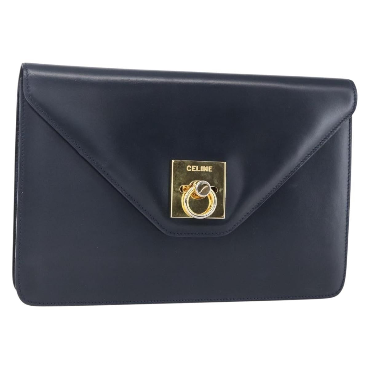 Celine Clutch Bag Leather, NAVY, LEATHER, Clutche & pouche