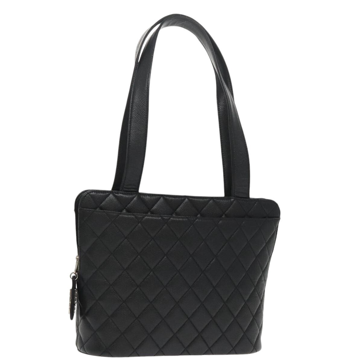 Chanel Vintage CC Zip Around Shoulder Bag Quilted Caviar, BLACK, LEATHER, Tote bag