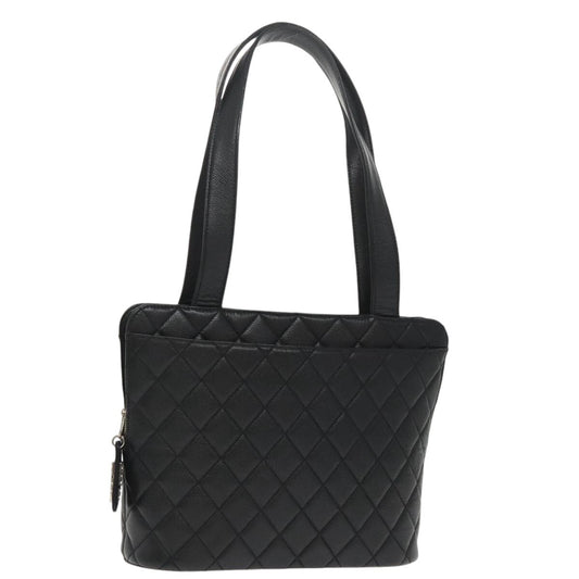 Chanel Vintage CC Zip Around Shoulder Bag Quilted Caviar, BLACK, LEATHER, Tote bag