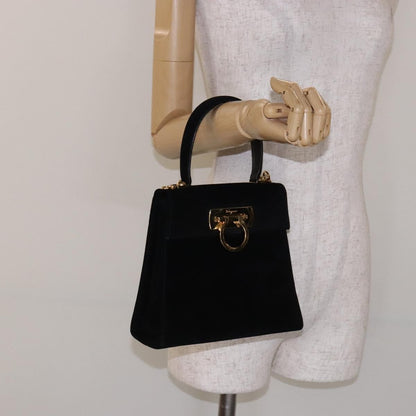 Salvatore Ferragamo Convertible Top Handle Bag Leather, BLACK, SUEDE, Handbag