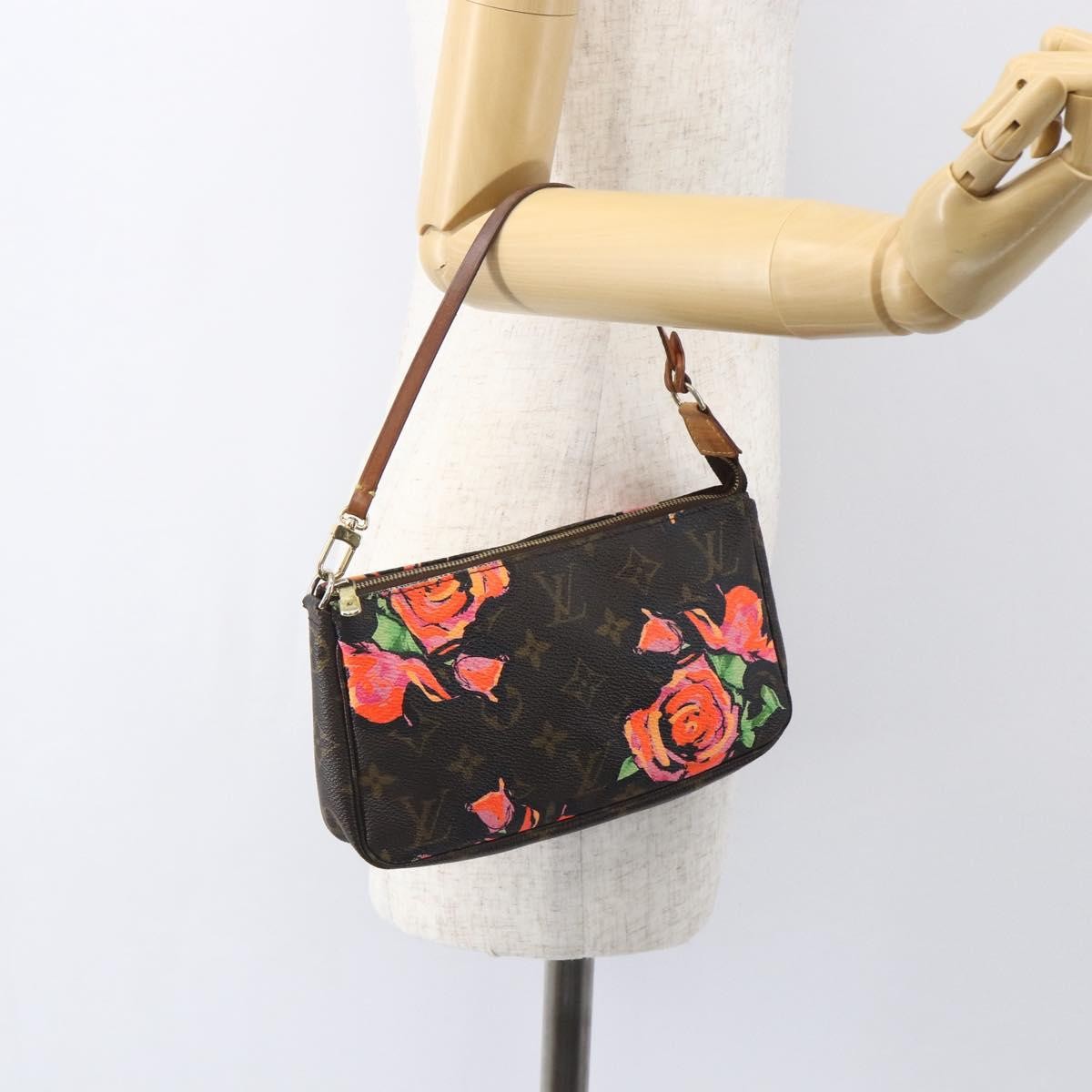 Louis Vuitton Pochette Accessoires Limited Edition Monogram Roses, BROWN, CANVAS, Clutche & pouche