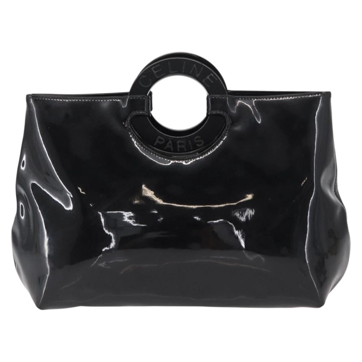 Celine Circle Logo Handbag Patent Leather, BLACK, PATENT_LEATHER, Handbag