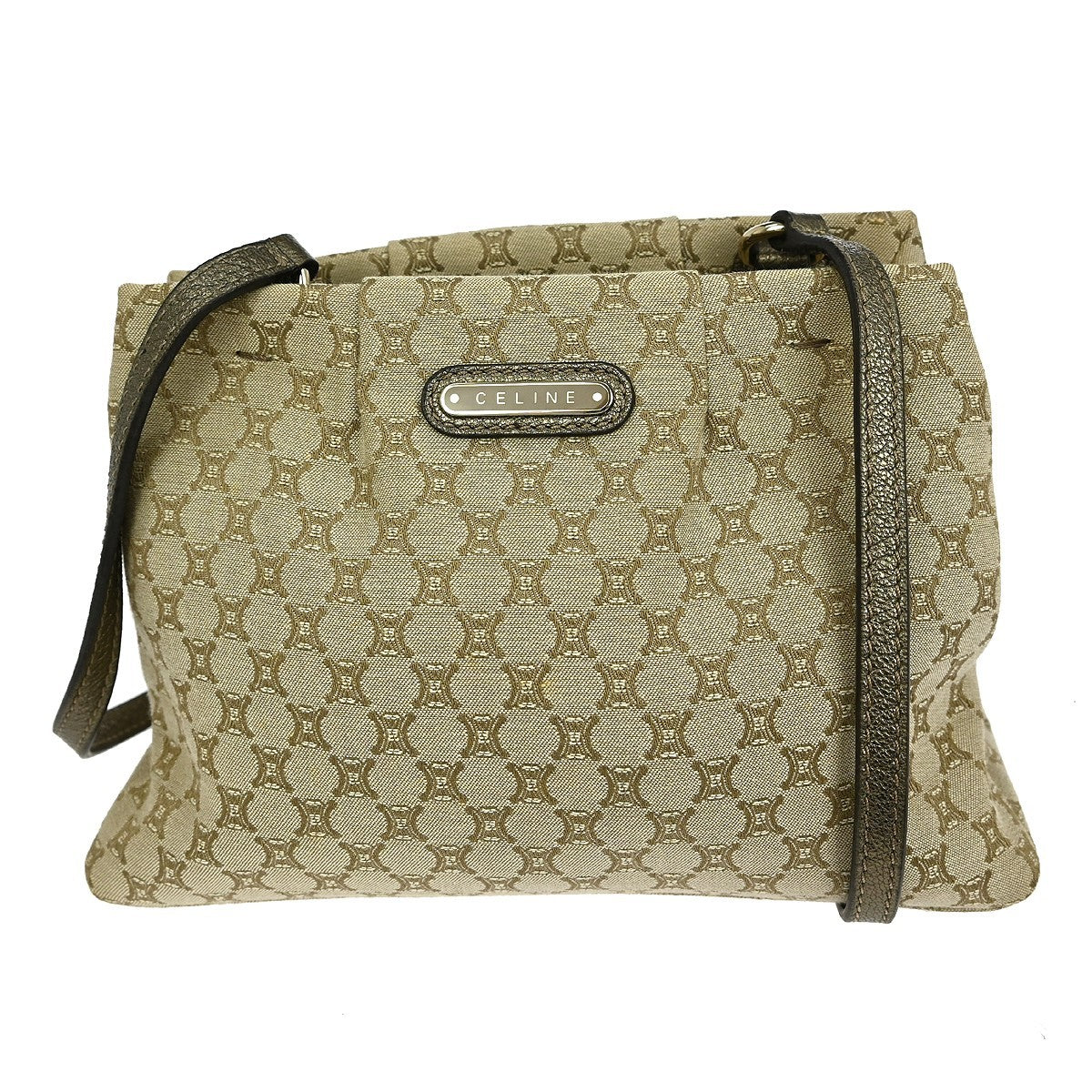 Celine Vintage Macadam Shoulder Bag Canvas, BEIGE, CANVAS, Shoulder bag