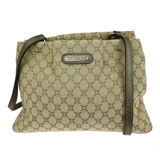 Celine Vintage Macadam Shoulder Bag Canvas, BEIGE, CANVAS, Shoulder bag