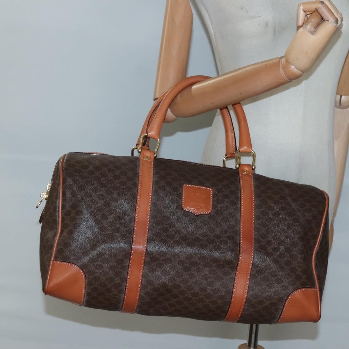 Celine Vintage Duffle Bag Macadam Coated Canvas, BROWN, CANVAS, Travel bag