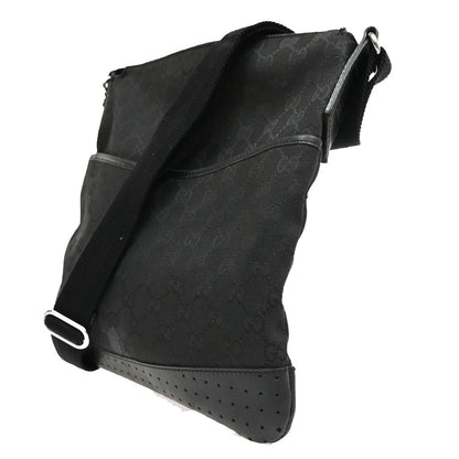 Gucci Zip Messenger Bag GG Canvas with Perforated Leather, BLACK, CANVAS, Shoulder bag