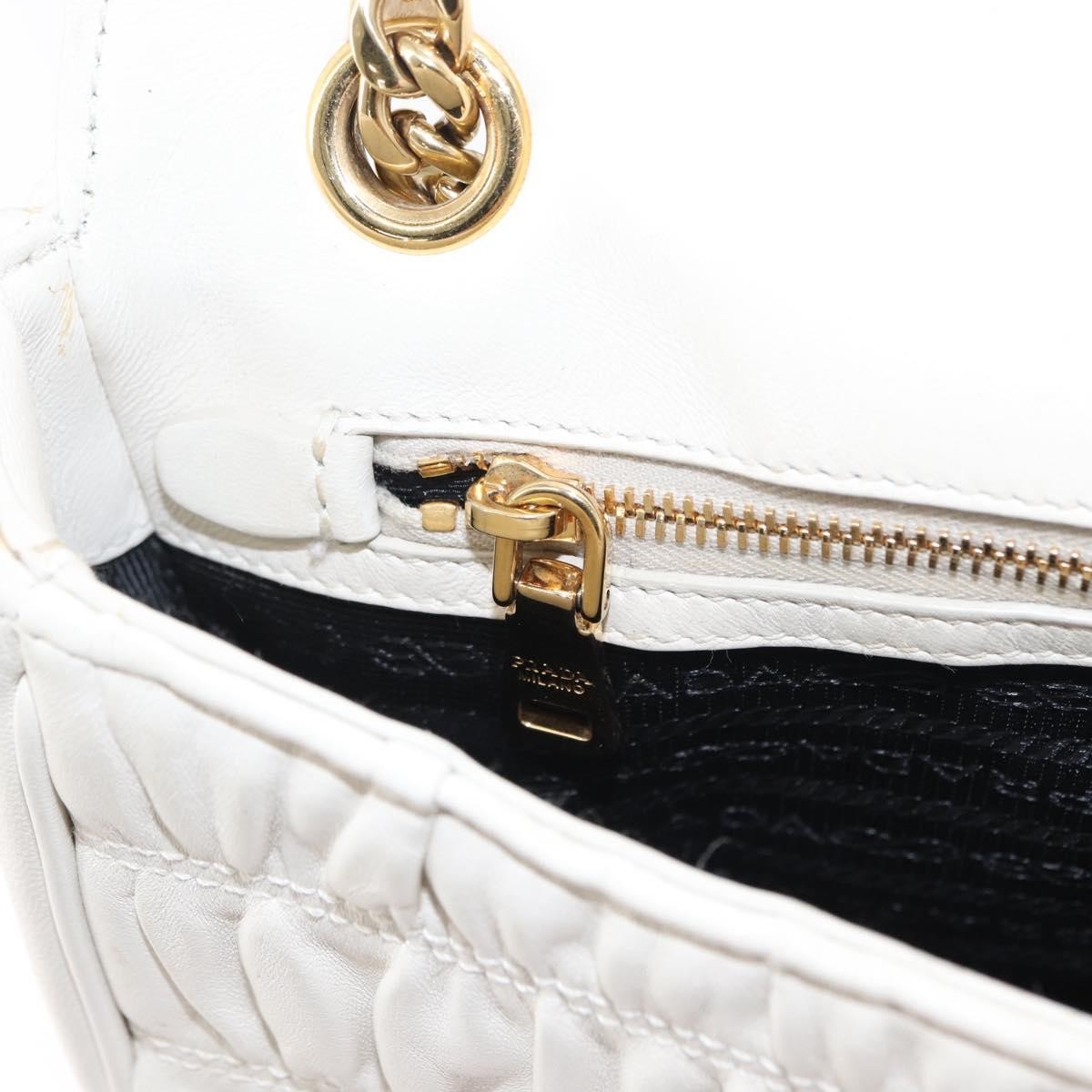 Prada Chain Flap Shoulder Bag Nappa Gaufre, WHITE, LEATHER, Shoulder bag
