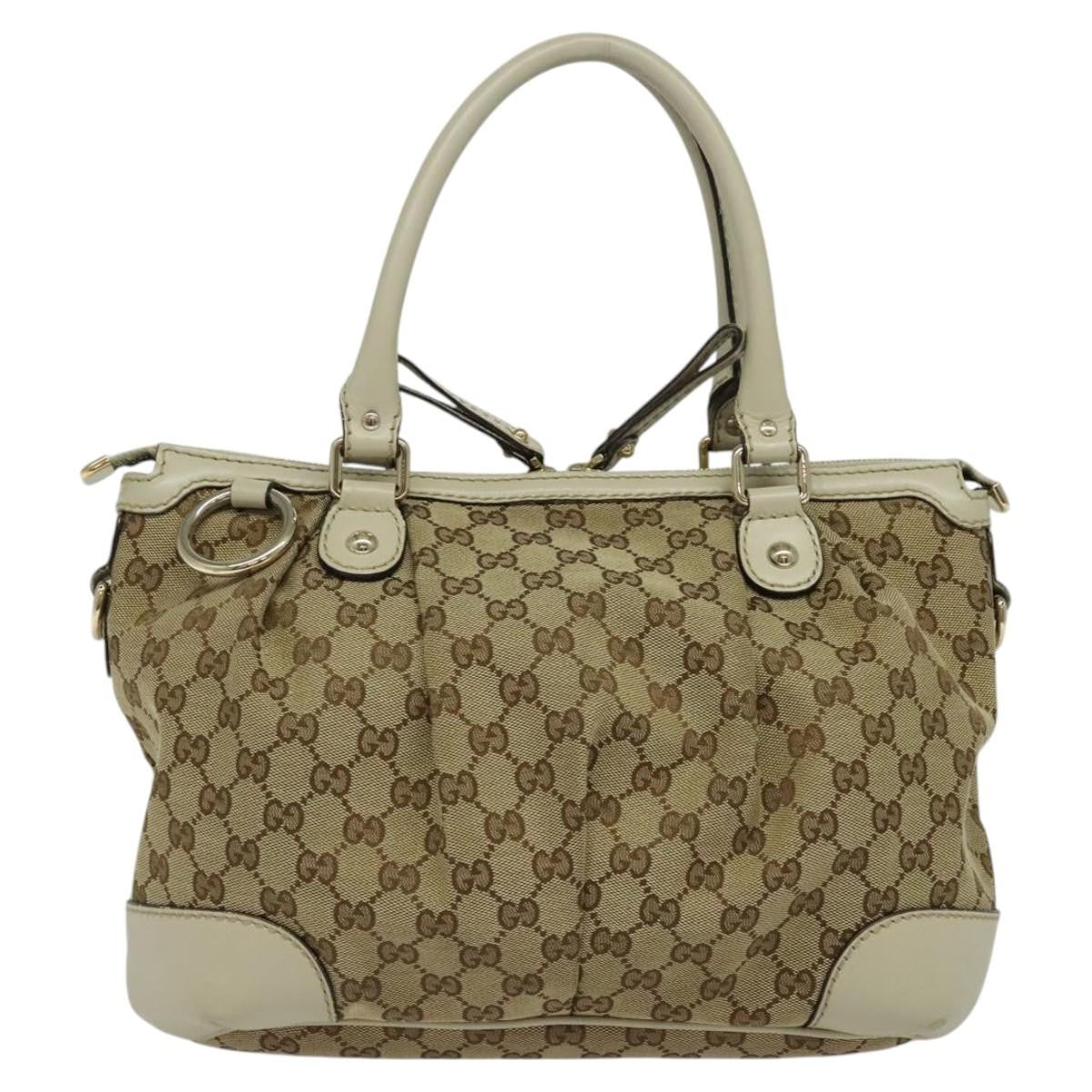 Gucci Sukey Top Handle Satchel GG Canvas with Leather, BEIGE, CANVAS, Tote bag