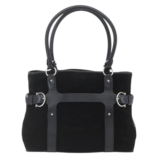 Salvatore Ferragamo Gancini handbag Suede, BLACK, SUEDE, Handbag