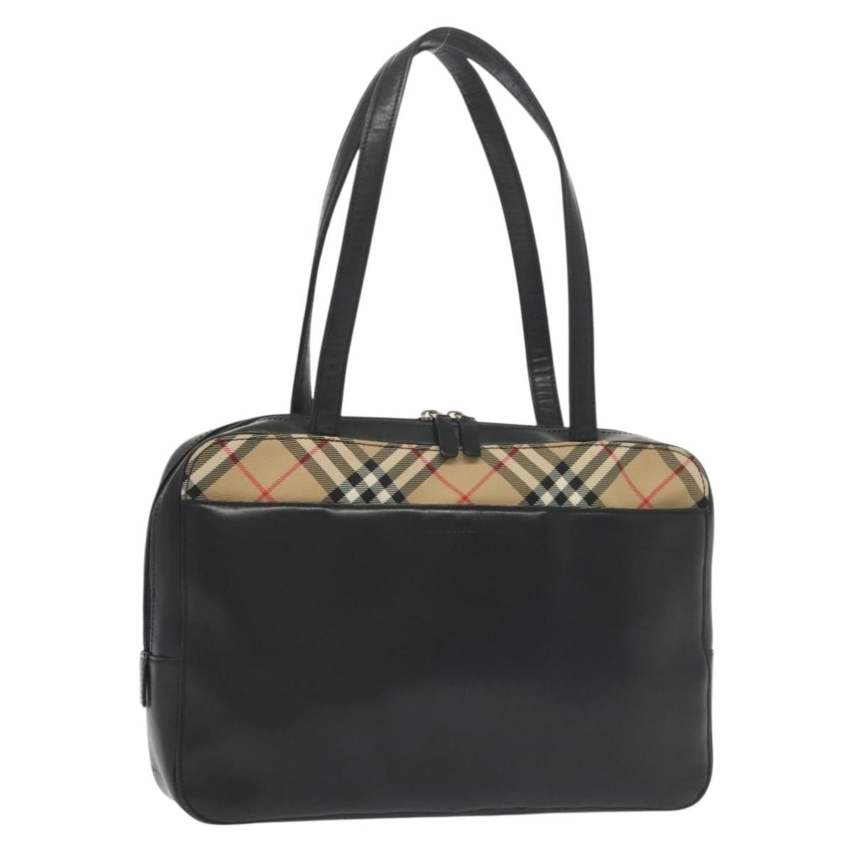 Burberry Nova Check Handbag Leather and Nylon, BLACK, LEATHER, Handbag