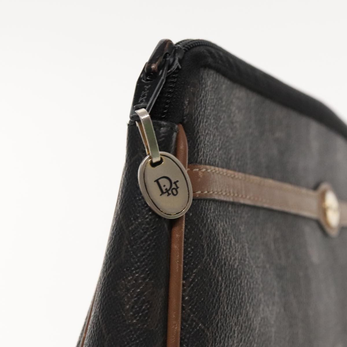 Christian Dior Vintage Honeycomb Zip Pouch Coated Canvas, BLACK, PVC, Clutche & pouche