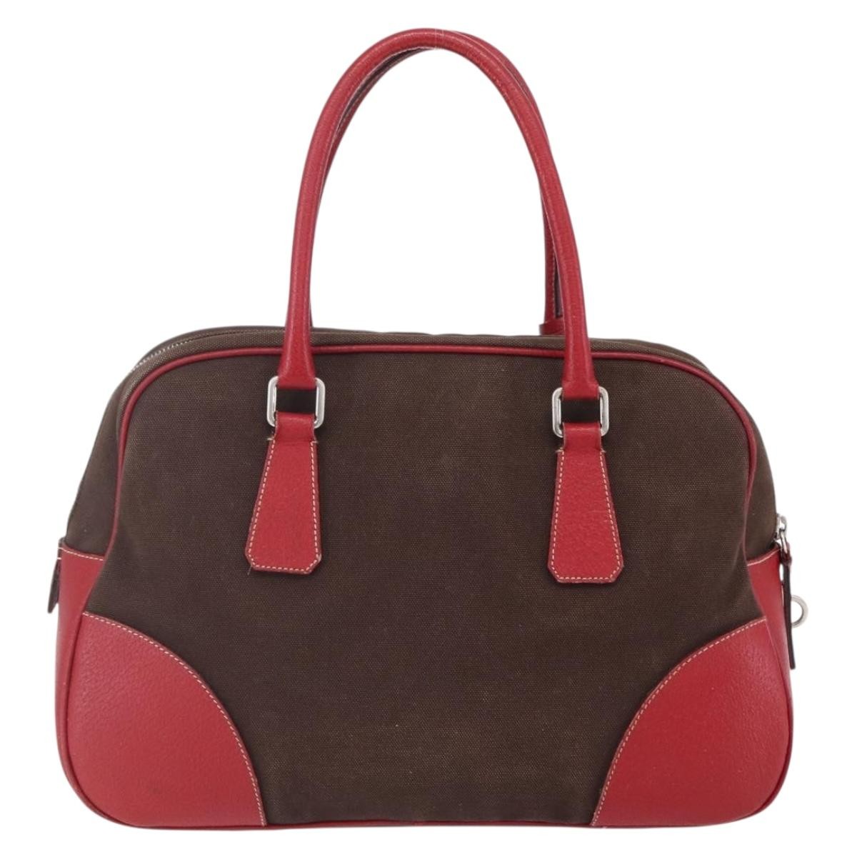 Prada Bowler Bag Canvas with Leather, BROWN, CANVAS, Handbag