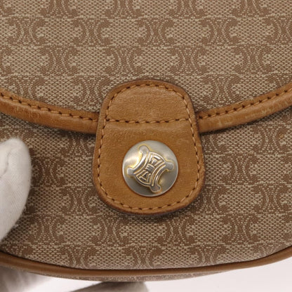 Celine Vintage Macadam Shoulder Bag Canvas and Leather, BEIGE, CANVAS, Shoulder bag