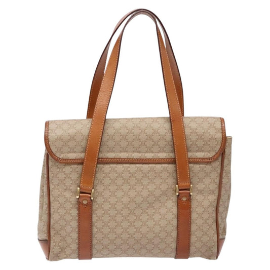 Celine Vintage Macadam Shoulder Bag Canvas and Leather, BEIGE, CANVAS, Shoulder bag