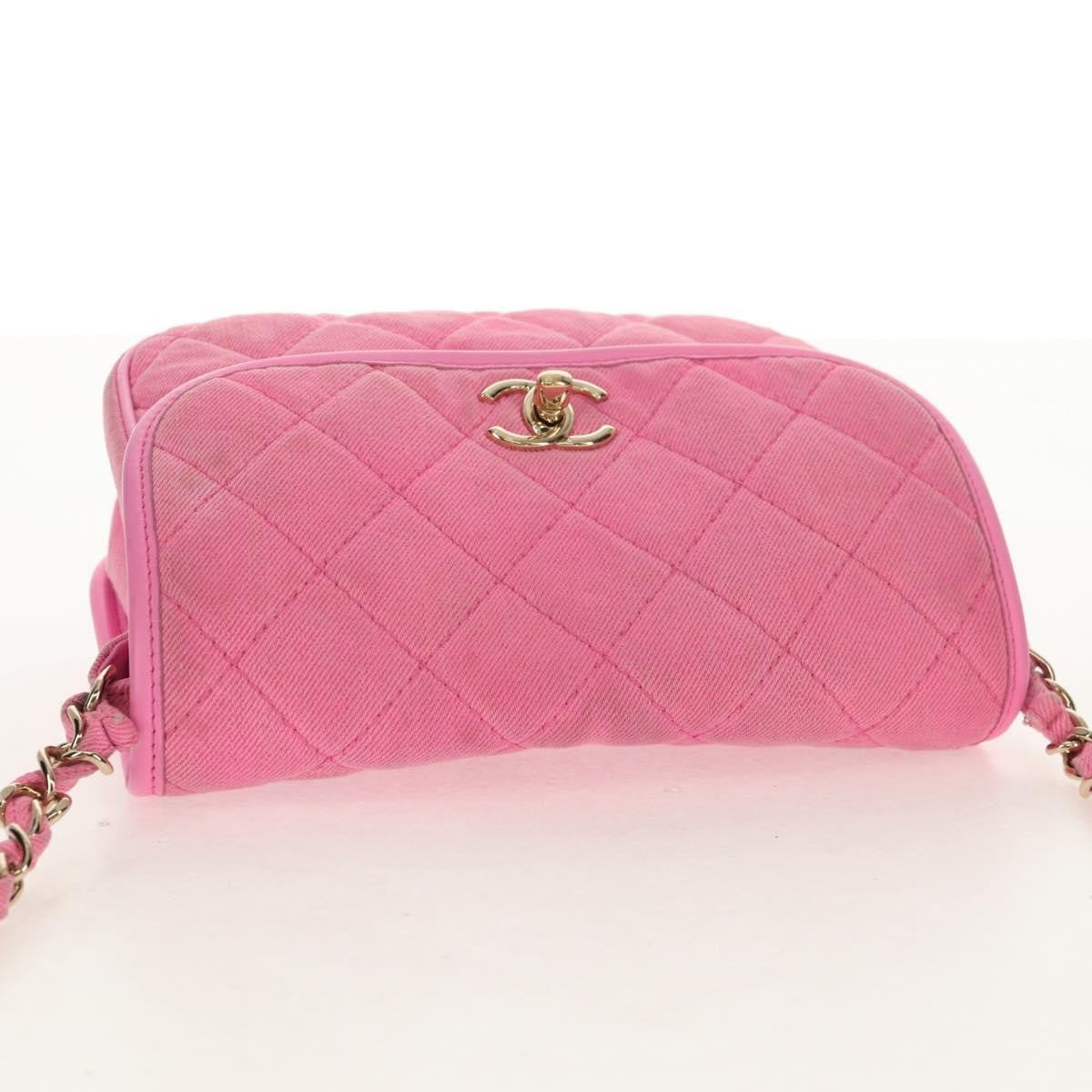Chanel Flap Messenger Bag Quilted Denim, PINK, CANVAS, Shoulder bag