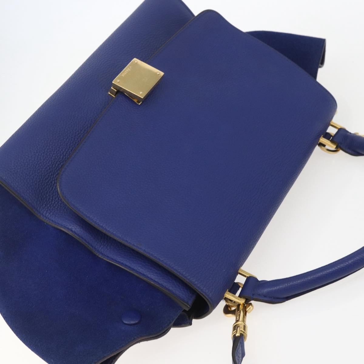Celine Trapeze Bag Leather with Suede, BLUE, LEATHER, Handbag