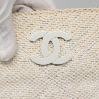 Chanel CC Resin Chain Tote Quilted Raffia, WHITE, WOOD, Tote bag
