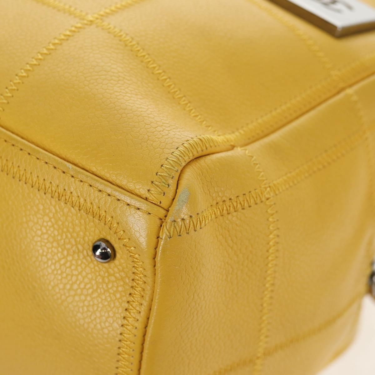 Chanel Square Stitch Bowler Bag Quilted Caviar, YELLOW, LEATHER, Handbag