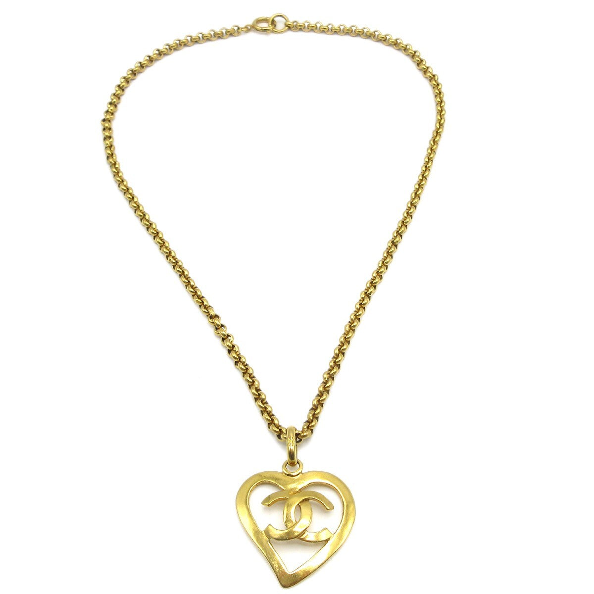 Chanel CC Heart Pendant Necklace Metal, GOLD, GOLD_PLATED, Necklace