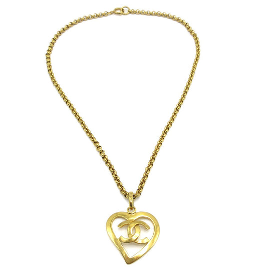 Chanel CC Heart Pendant Necklace Metal, GOLD, GOLD_PLATED, Necklace