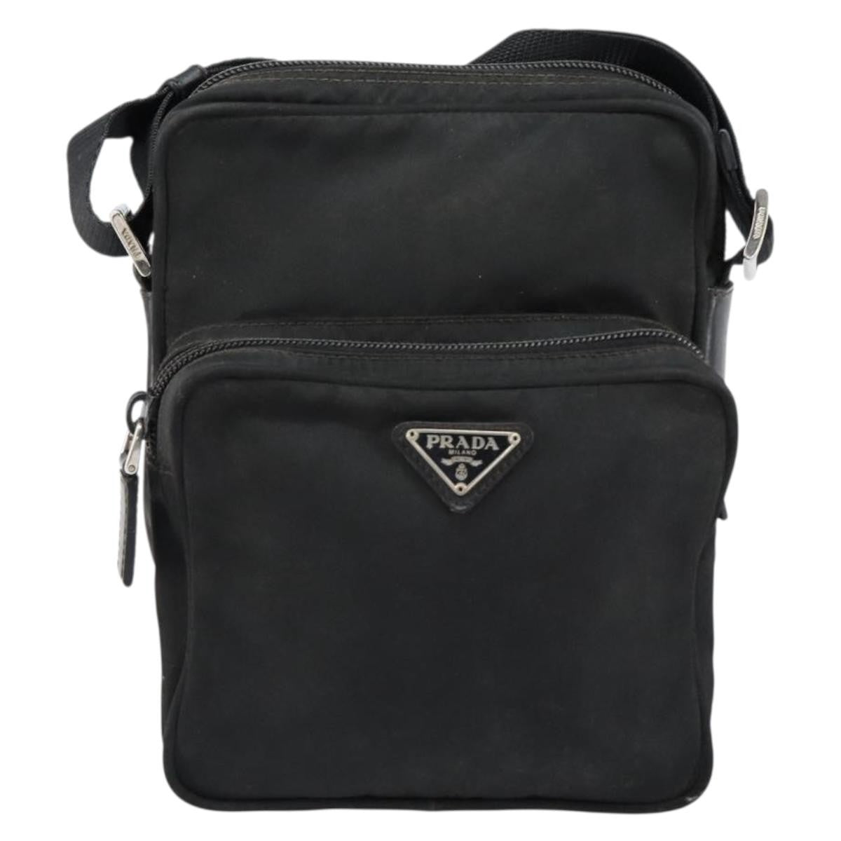 Prada Front Pocket Messenger Bag Tessuto, BLACK, NYLON, Shoulder bag