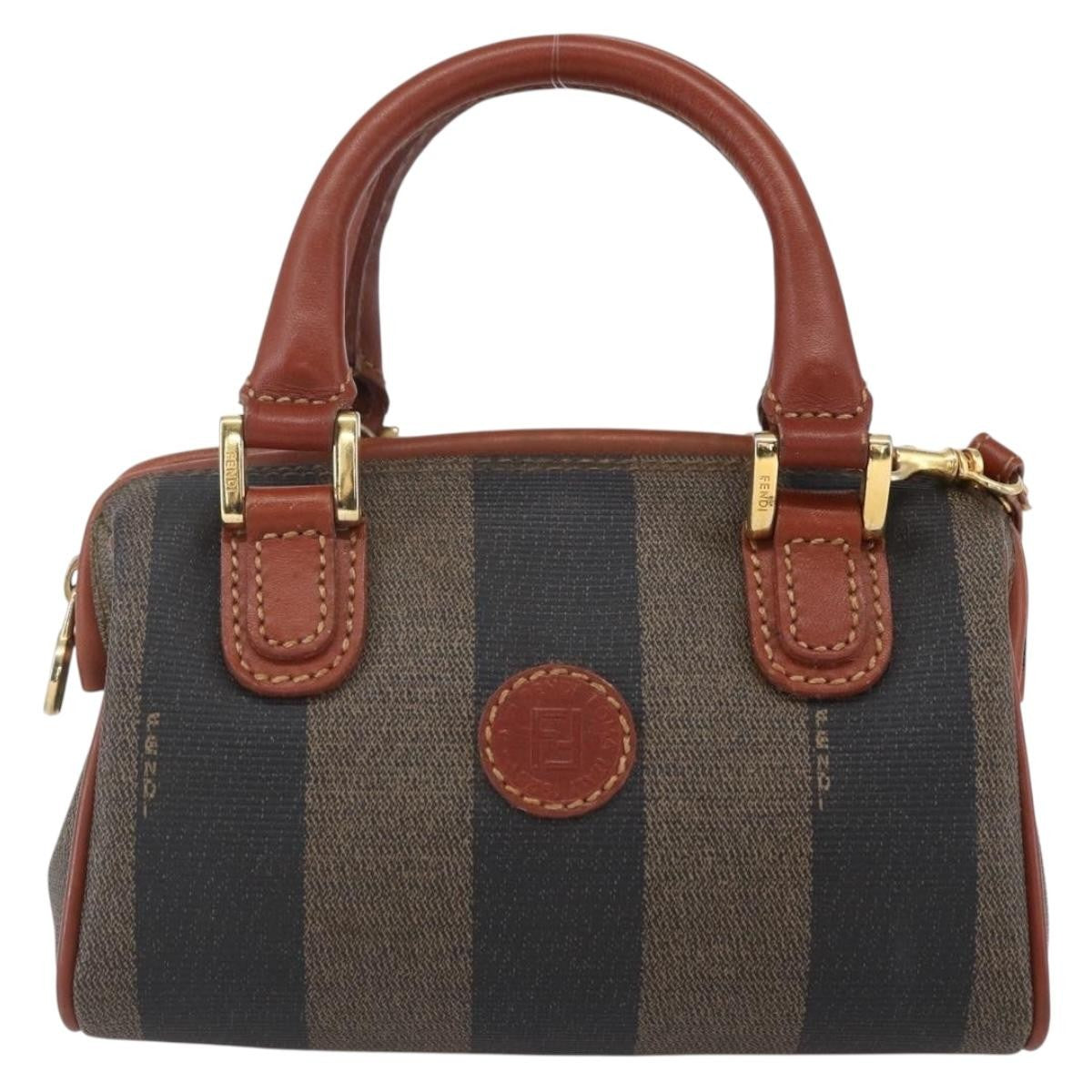 Fendi Vintage Pequin Convertible Boston Bag Coated Canvas, BROWN, CANVAS, Handbag