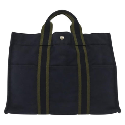 Hermes Fourre Tout Tote Toile, NAVY, CANVAS, Tote bag