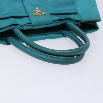 Prada Logo Bow Tote Tessuto with Leather, TURQUOISE, NYLON, Tote bag