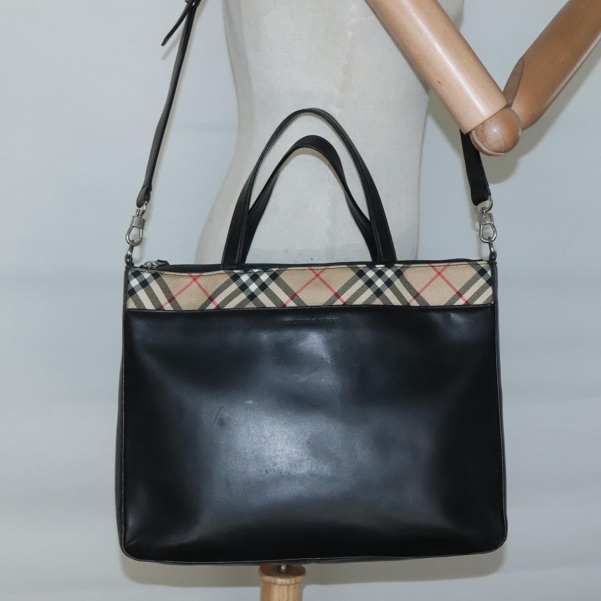 Burberry Nova Check Tote Canvas and Leather, BLACK, LEATHER, Tote bag