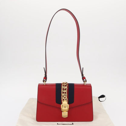 Gucci Sylvie Shoulder Bag Leather, RED, LEATHER, Shoulder bag
