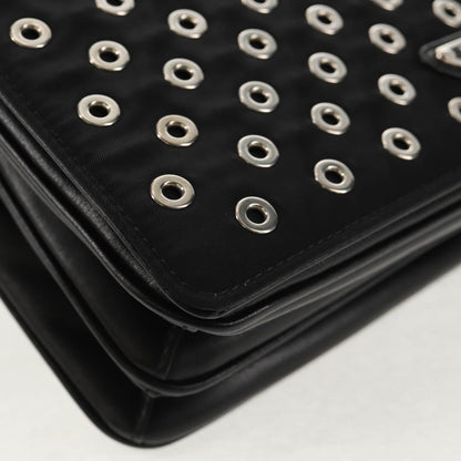 Prada Grommet Chain Flap Shoulder Bag Tessuto with Soft Calf, BLACK, NYLON, Shoulder bag