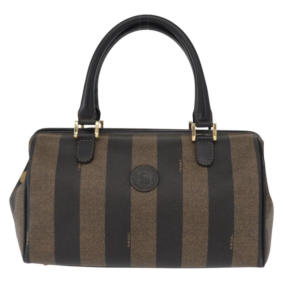 Fendi Vintage Pequin Convertible Boston Bag Coated Canvas, BROWN, CANVAS, Travel bag