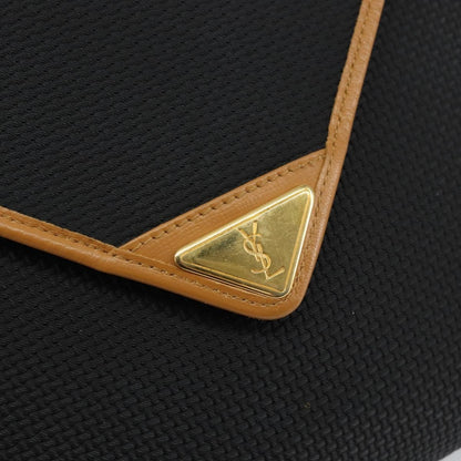 Saint Laurent Vintage Flap Crossbody Bag Coated Canvas with Leather, BLACK, PVC, Shoulder bag