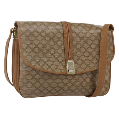 Celine Vintage Macadam Shoulder Bag Canvas and Leather, BEIGE, CANVAS, Shoulder bag