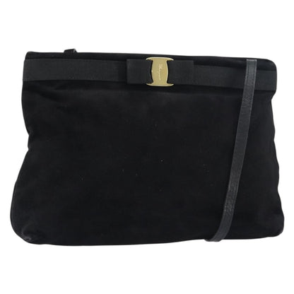 Salvatore Ferragamo Vala Shoulder Bag Suede, BLACK, SUEDE, Shoulder bag
