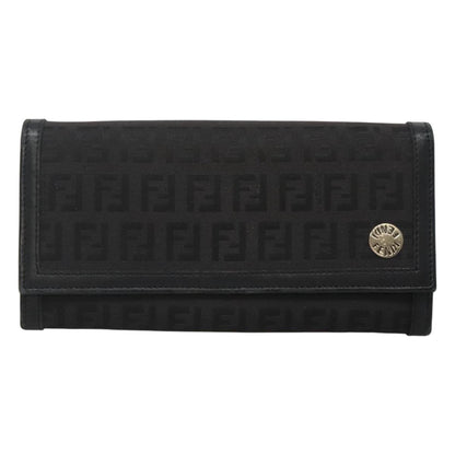 Fendi FF Flap Wallet Zucca Canvas with Embossed Leather, BLACK, CANVAS, Wallets