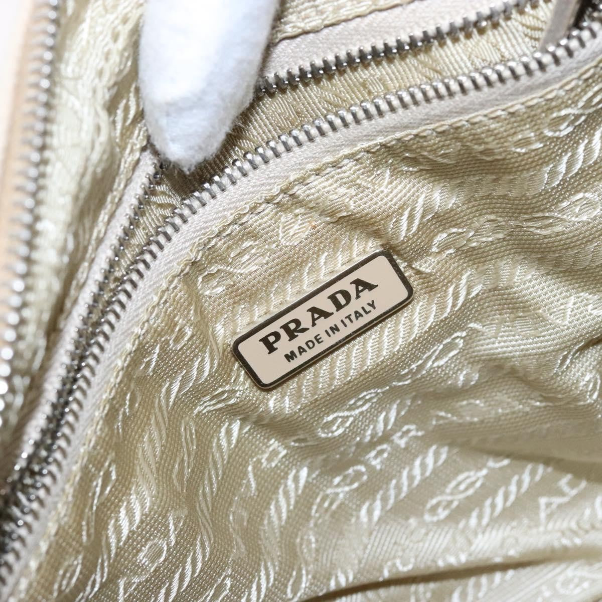 Prada Bauletto Bag Canvas with Leather, BEIGE, CANVAS, Handbag