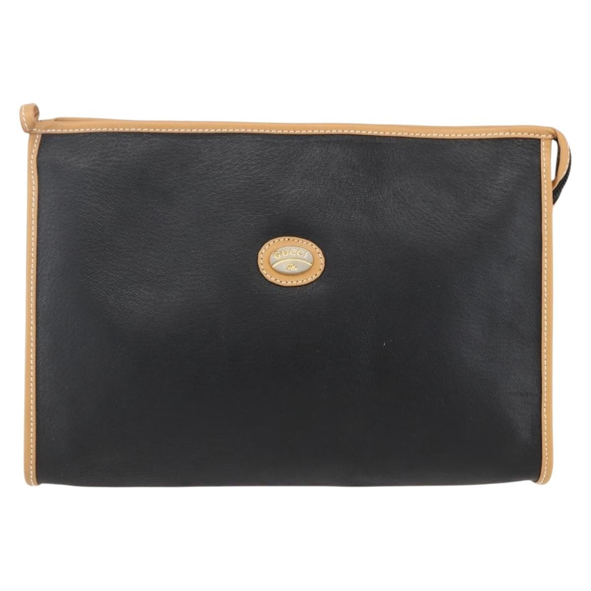 Gucci Zipped Pouch Leather, BLACK, LEATHER, Clutche & pouche